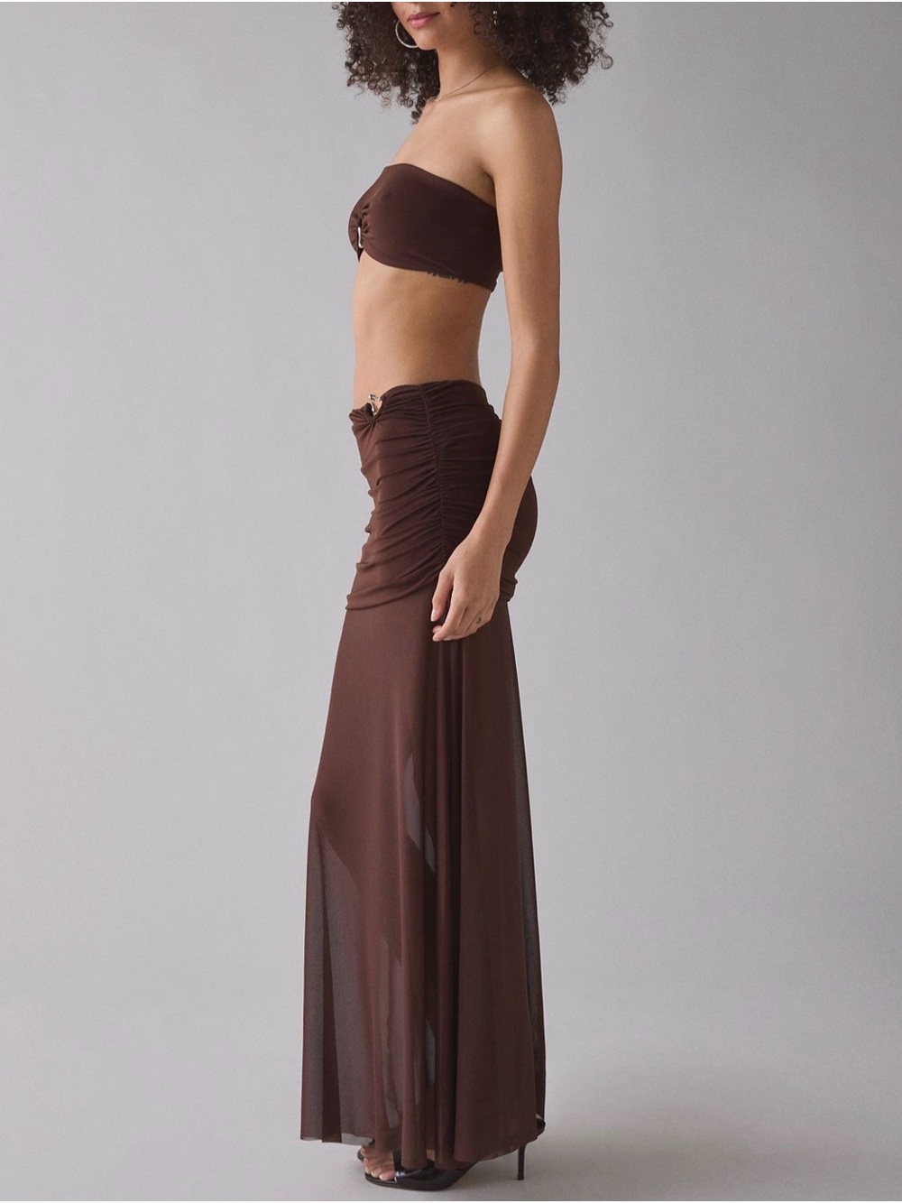 Urban Outfitters Brown Sheer Illusion Skirt 2-Piece Set - Picture 2 of 3